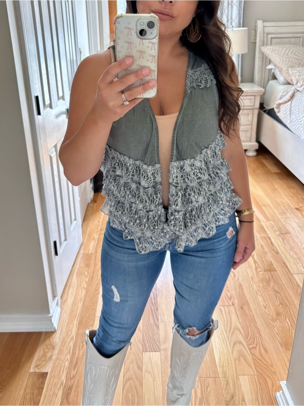 POL lace crochet vest